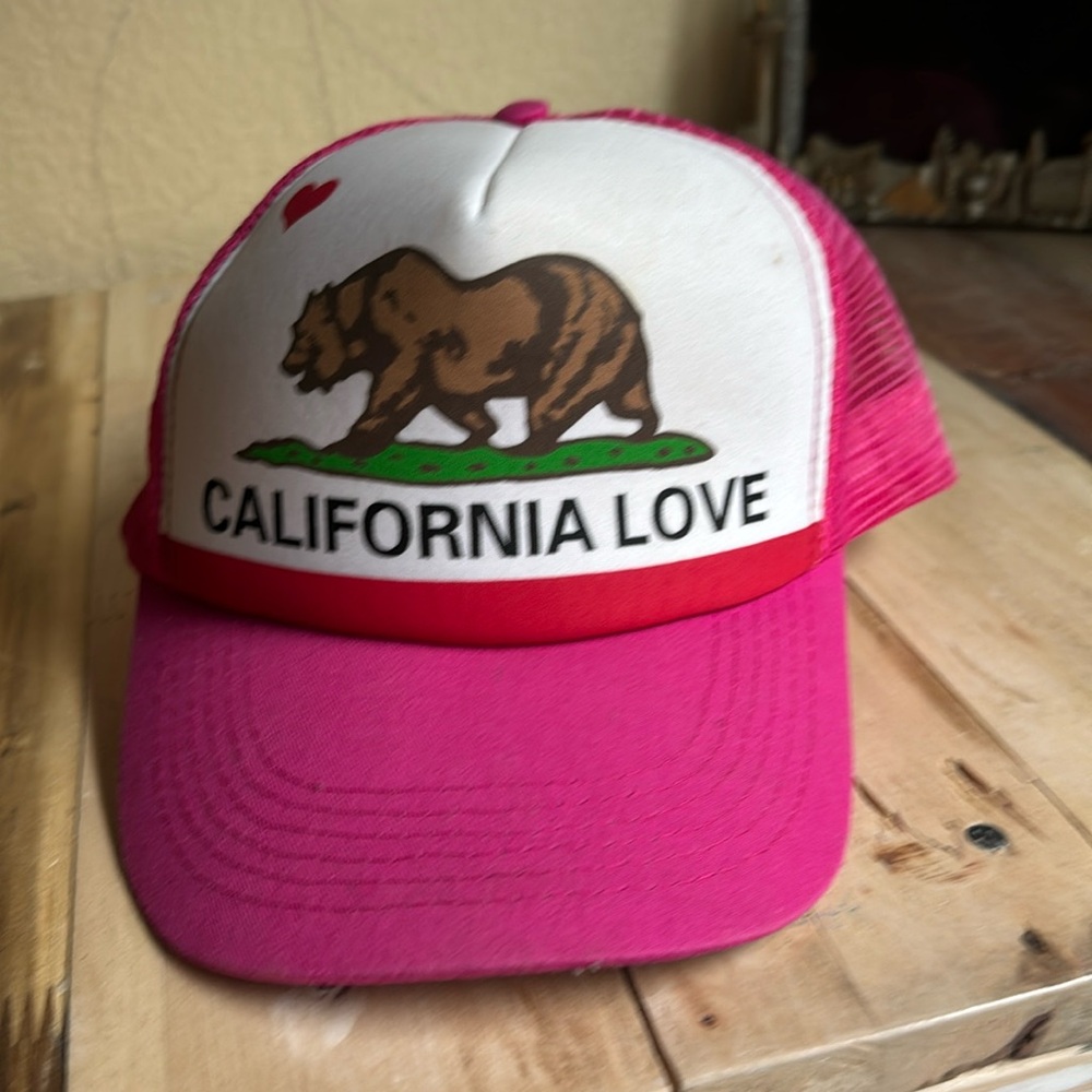 Billabong California Love Bear Trucker Mesh Snapback Hat Cap Reddish-Pink White